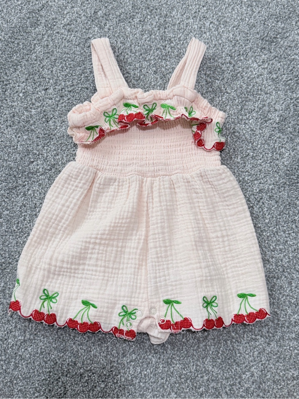 Rare Editions Blush Pink Smocked Baby Romper